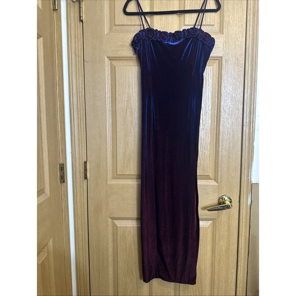 Dollar vintage velvet rose trim slip dress burgundy made in USA size L - Picture 5 of 11